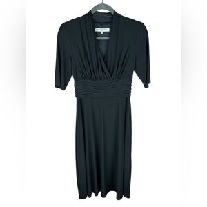 Evan Picone Dress Fit & Flare Size 4 Black V-Neck 3/4 Sleeves slinky